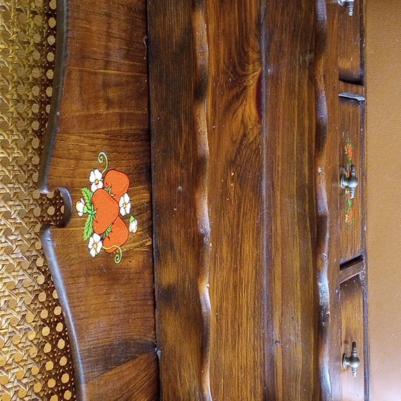 Vintage Brown Wood Kitchen Spice Rack w/ 3 Drawers. Strawberry & Floral Design - Picture 5 of 9